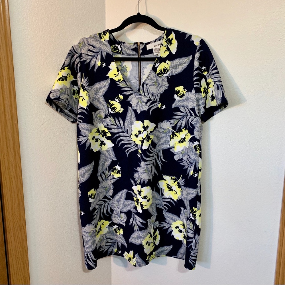 Tropical v-neck mini dress